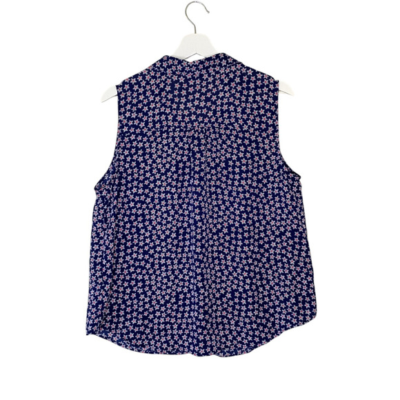 ELLE Blouse Womens Large Blue Red White Patriotic Star Sleeveless Button Front - Picture 2 of 8